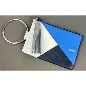 Thacker Nolita Blue Color Block Leather Ring Handle Clutch Purse 6" X 8.5" NEW
